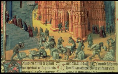 Fr 847 f.153 La Costruzione del Tempio di Gerusalemme, dettaglio che mostra i muratori al lavoro, illustrazione da 